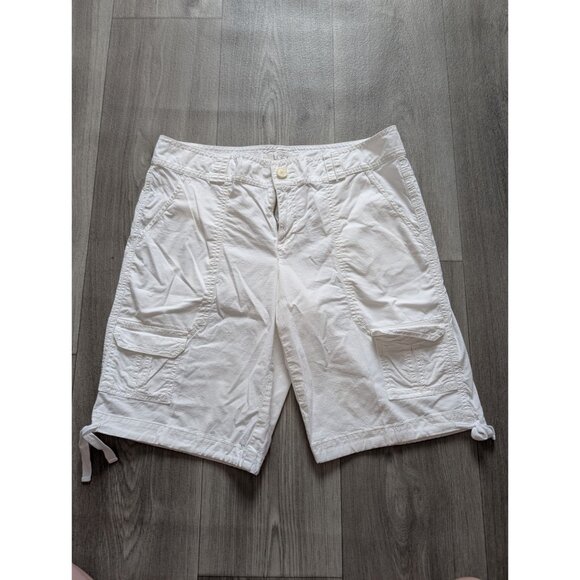 Loft White Cargo Bermuda Shorts Drawstring Hem Womens Size 8 Casual  Marisa - Picture 1 of 6